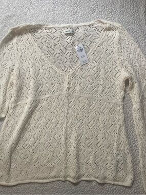 Hollister Cream Open-Knit V-Neck Sweater